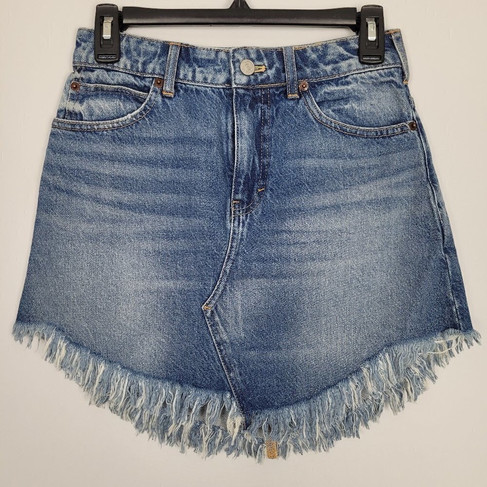 NWT Free People We The Free Bailey Raw Hem Denim Mini Skirt Indigo Blue 25 - Picture 4 of 12